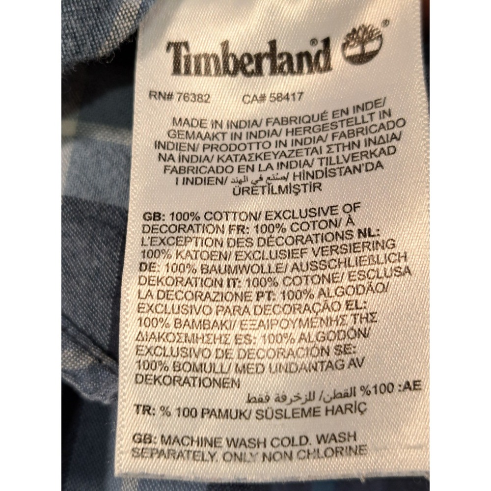 Timberland Mens Blue Plaid Cotton Long Sleeve Button Down Shirt TB0A2EBS Large - Picture 5 of 13